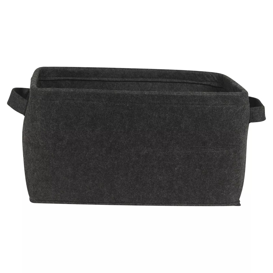 image 1 of Large Felt Storage Basket Closet Toy Hamper Laundry Bag Shelf Box Organiser | Black | Set of 1