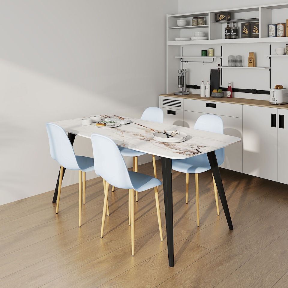 image 1 of HOMCOM Modern Dining Chairs Set of 4, Kitchen Chairs with Backrest and Steel Legs for Dining Room, Living Room, Light Blue | Blue