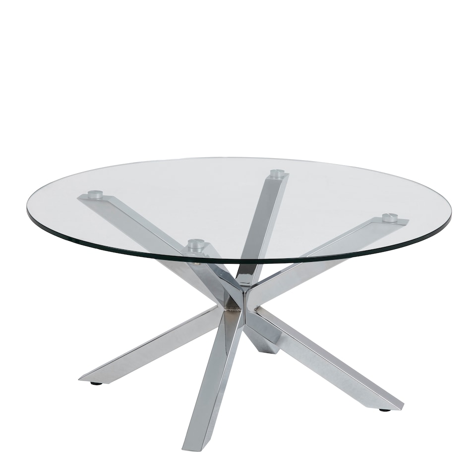 image 1 of Heaven Round Coffee Table with Glass Top and Chrome Legs