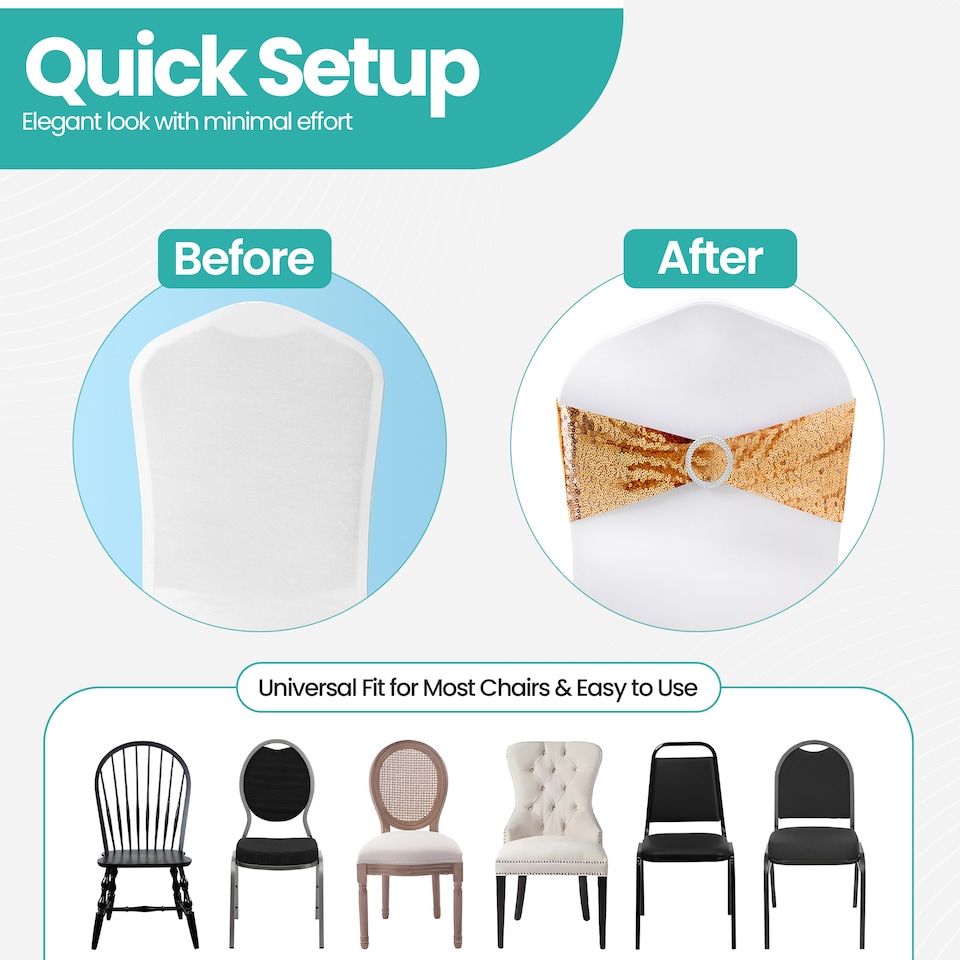 image 1 of Sequin Chair Sashes Stretch Spandex Chair Bands with Silver Buckle - 10pcs
