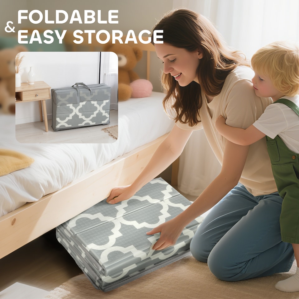 image 1 of AIYAPLAY Foldable Baby Play Mat Double-Sided, Baby Playpen Floor Mats for Toddlers, Waterproof Large Foam Playmat for Playroom and Nursery, 202 x 180.5cm, Traffic and Grey Diamond Theme