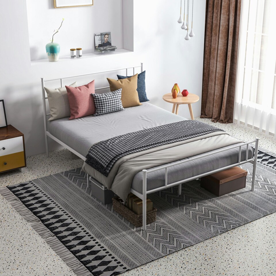 image 1 of HOMCOM Double Metal Bed Frame w/ Headboard & Footboard, Bedroom Furniture