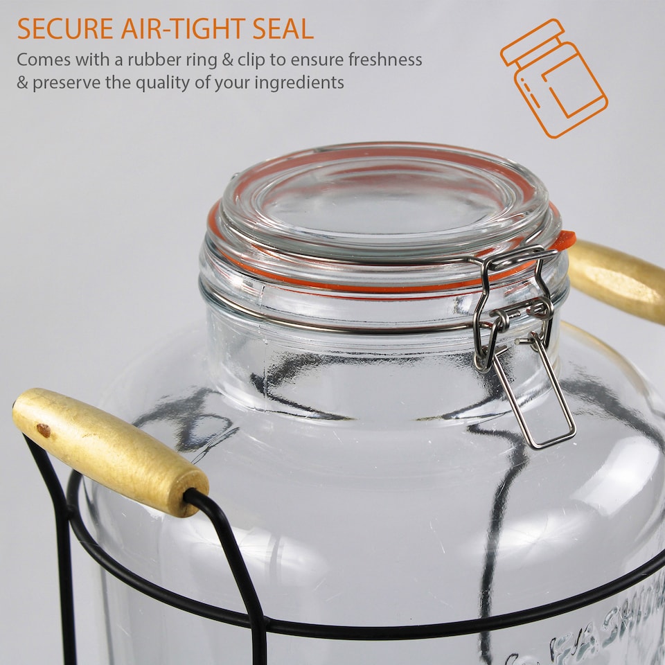 image 1 of 8L Glass Vintage Beverage Drinks Dispenser on Metal Stand Cocktail Jar with Tap