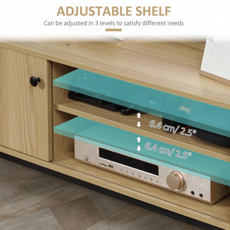 image 1 of HOMCOM TV Stand Cabinet for TVs up to 50 , TV Unit with 3 Compartments, Cable Management, TV Cabinet with Sliding Door for Living Room, Bedroom, Natural Wood Finish