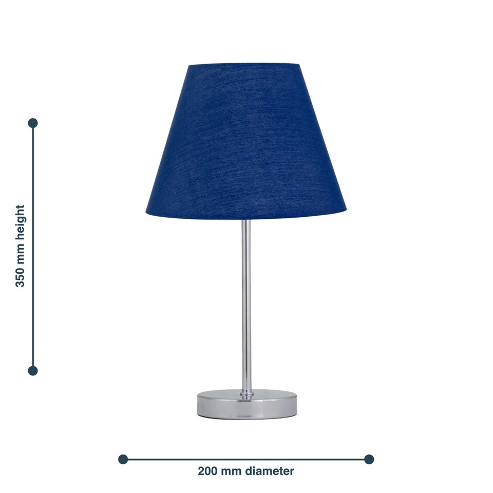 image 1 of Chrome Stick Table Lamp with Navy Blue Fabric Shade Chrome | Blue