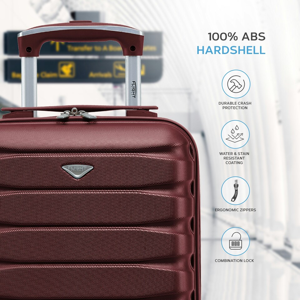 image 1 of 40x30x20cm Wizz Air & Vueling Maximum Size Free Cabin Carry On Lightweight 4 Wheel ABS Hard Case Suitcases Cabin Carry On Hand Luggage Red | Burgundy | Cabin Bag