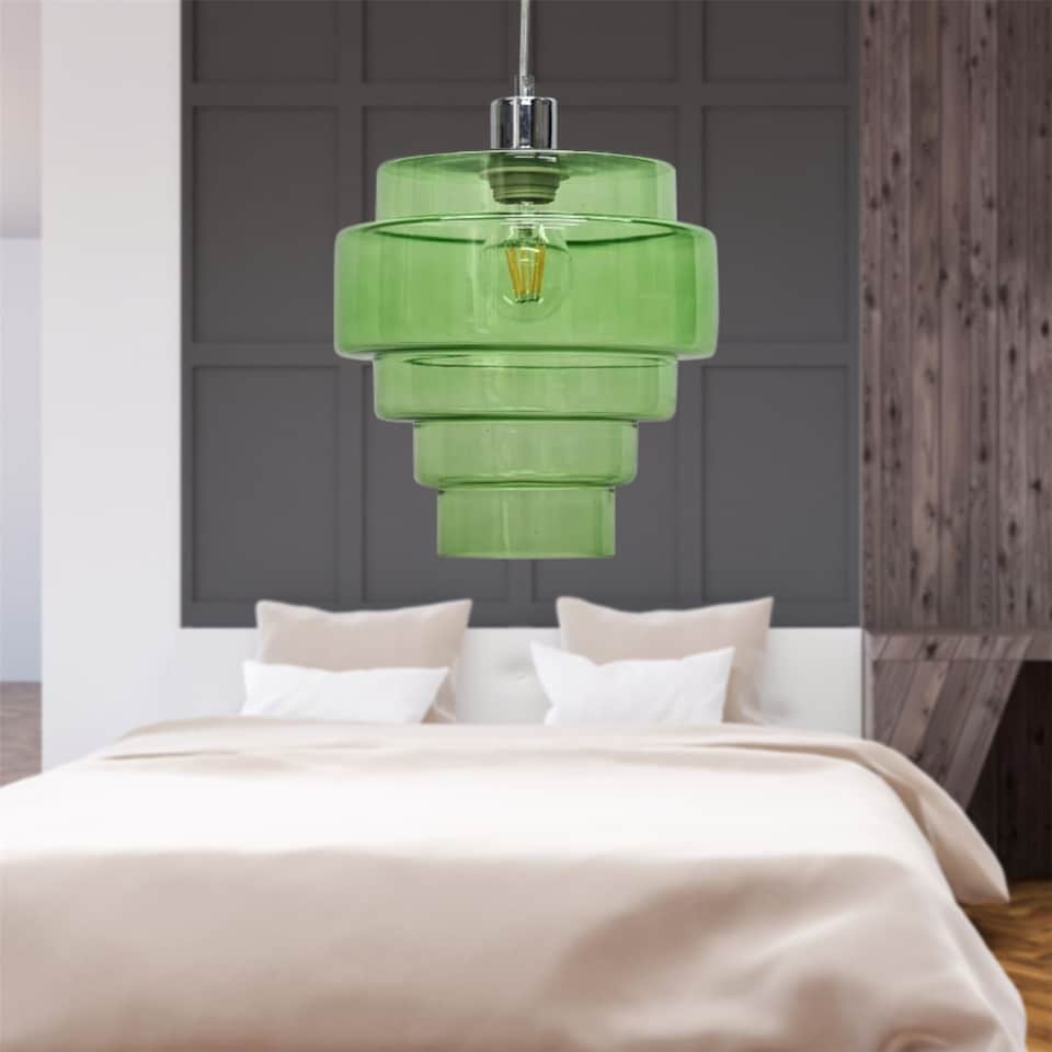 image 1 of Benson - 5 Tier Green Glass Chrome Ceiling Pendant Light