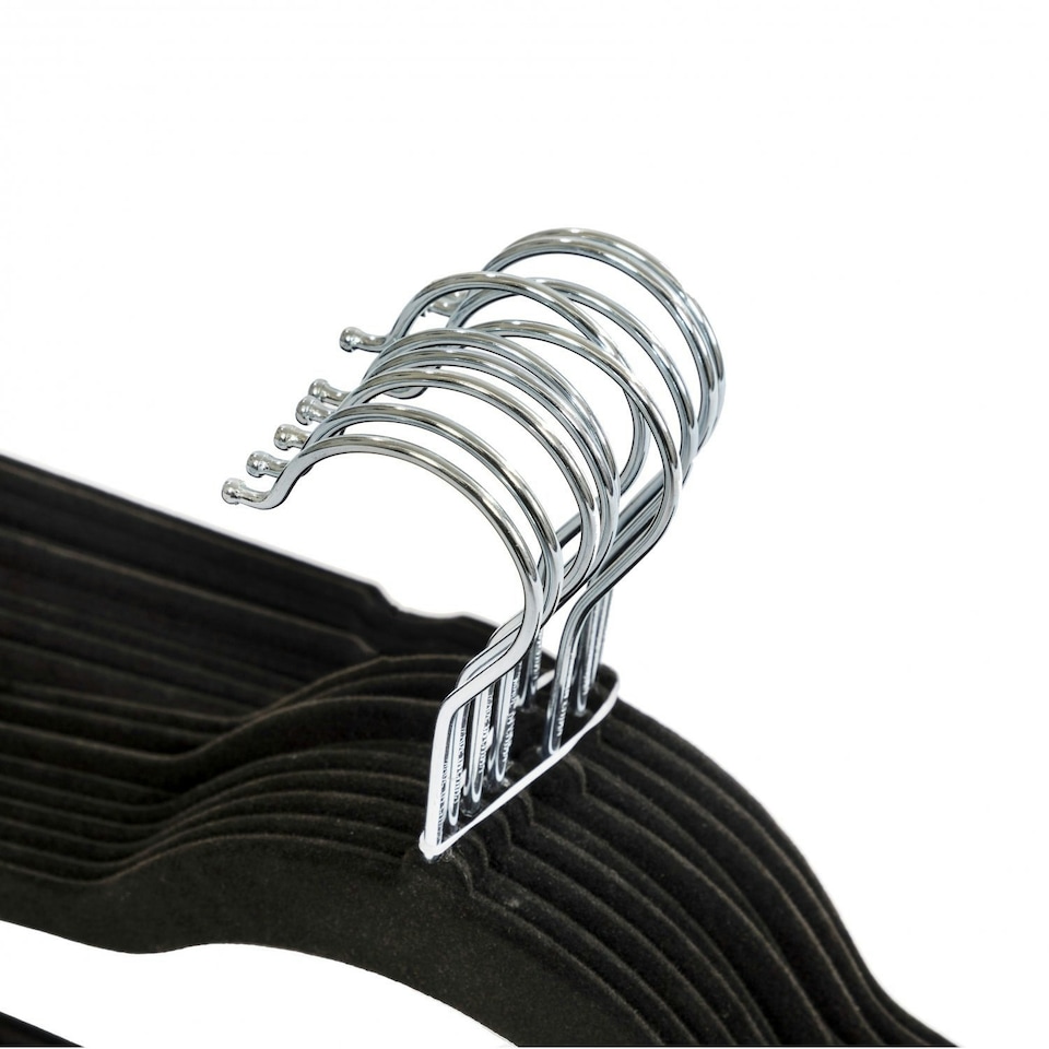 image 1 of Oypla Pack of 20 Black Non-Slip Space Saving Velvet Clothes Garment Coat Suit Hangers