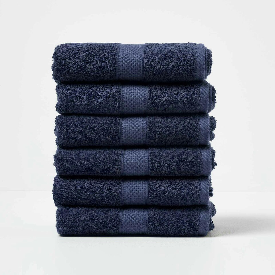 image 1 of Homescapes Turkish Cotton Hand Towel Set of 6 - Navy Blue | Blue | Hand towel | 6