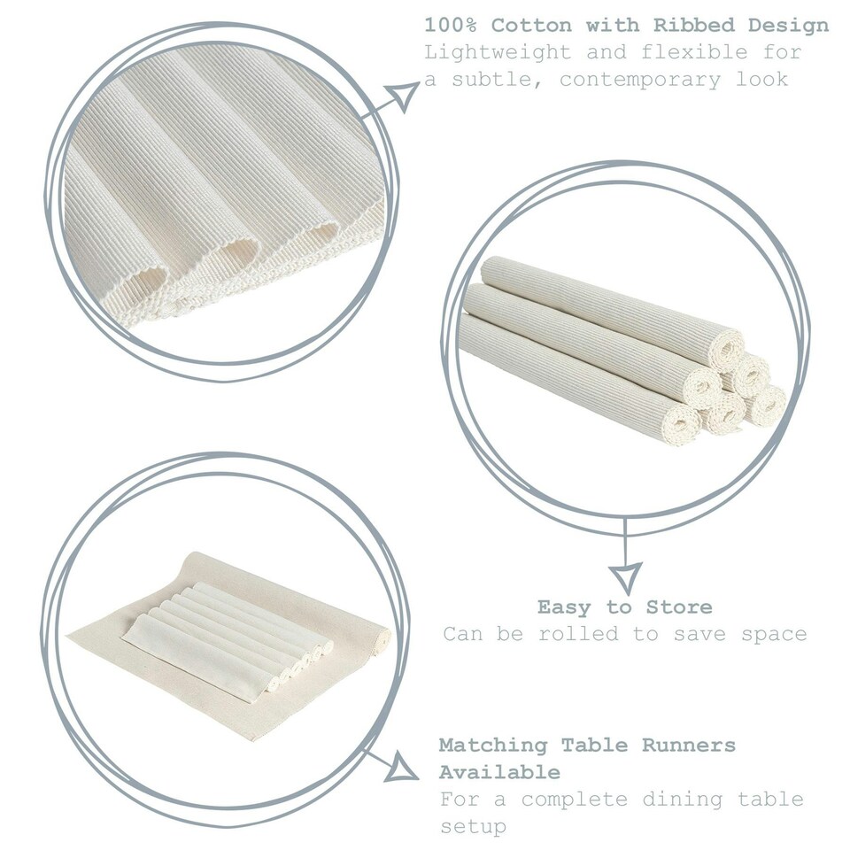 image 1 of Nicola Spring Ribbed Cotton Placemats - 48 x 33cm - Natural - Pack of 6 Cream