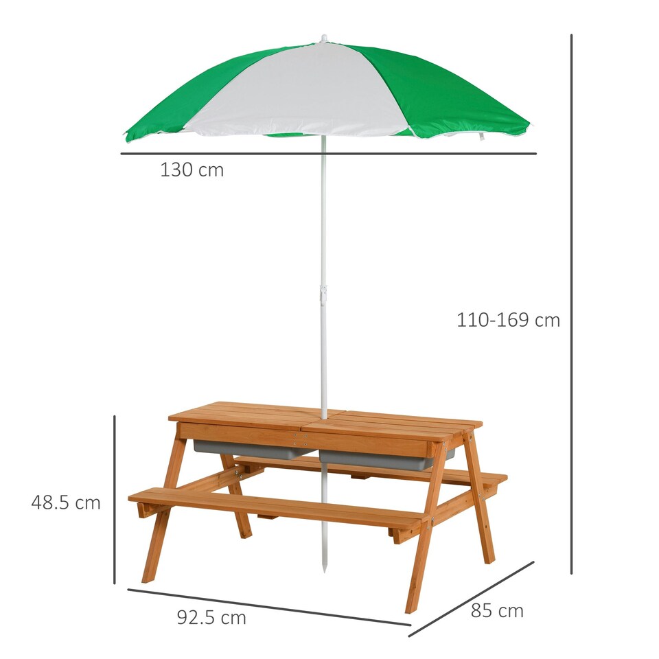 image 1 of Outsunny Wooden Kids Picnic Table, Sand and Water Table with Benches, Brown