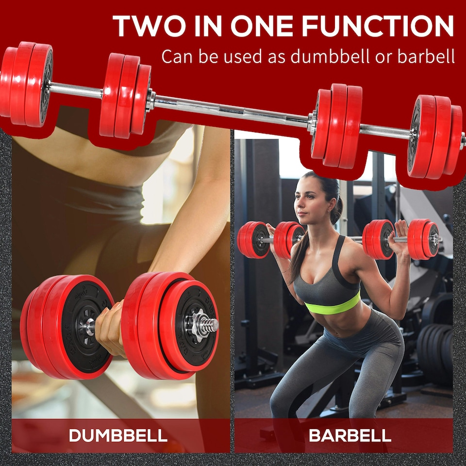 image 1 of HOMCOM 30KGS Dumbbell & Barbell Adjustable Ergonomic Set Exercise in Home Gym