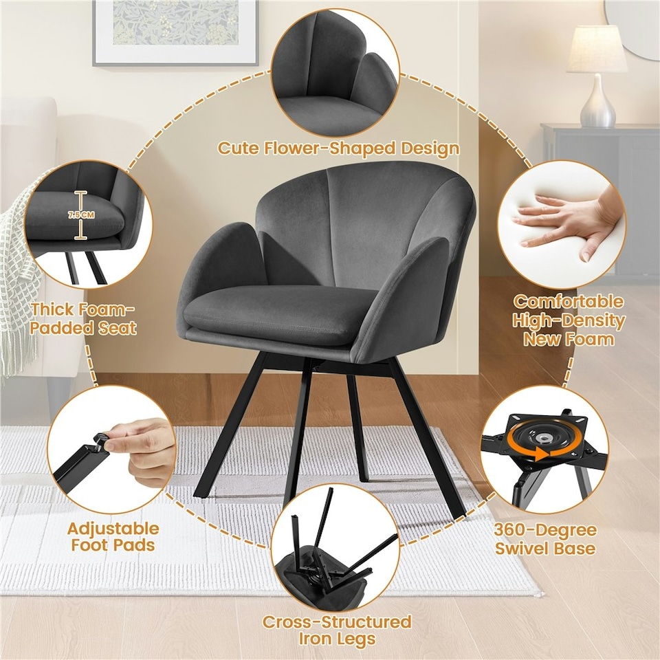 image 1 of Yaheetech Flower-shaped Velvet Accent Armchair