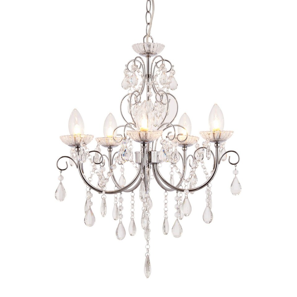 image 1 of Tabitha 5 Light Bathroom Ceiling Pendant Light Chrome, Clear Crystal (K9) Glass Detail IP44, G9