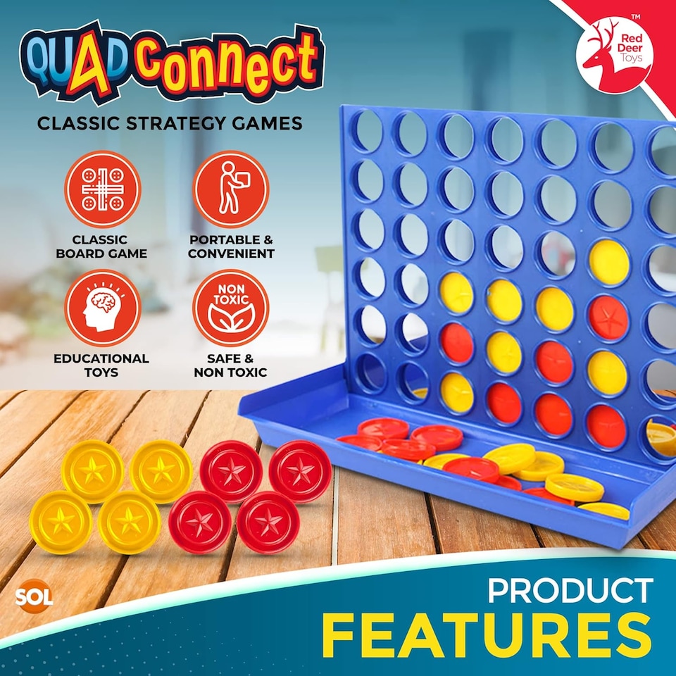 image 1 of 4 in a Row Game – Mini Pocket Travel Connect Strategy Board Game for Kids & Adults, Portable Educational Fun for Family & Friends