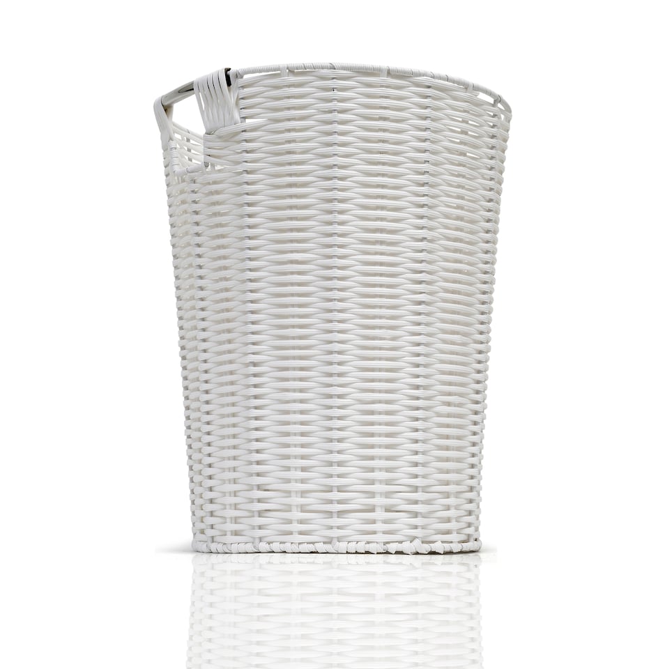 image 1 of White Resin Round Waste Paper Bin – Strong Woven Storage Basket Rubbish Bin for Home, Office, Hotel, Bedroom & Bathroom