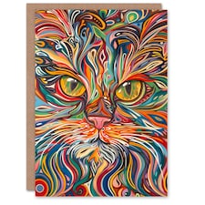 Rainbow Trippy Maine Coon Animal Cat Lover Man Birthday Card