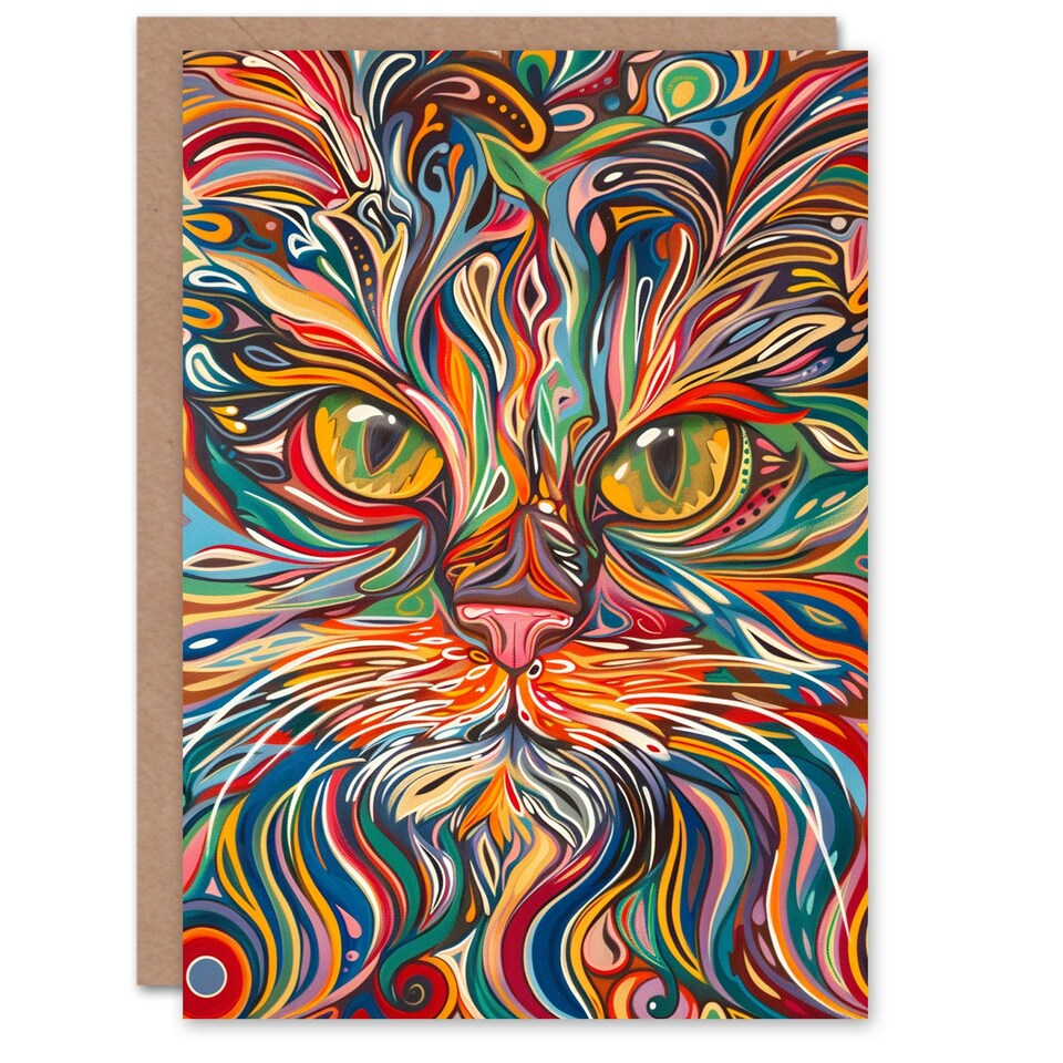 image 1 of Rainbow Trippy Maine Coon Animal Cat Lover Man Birthday Card