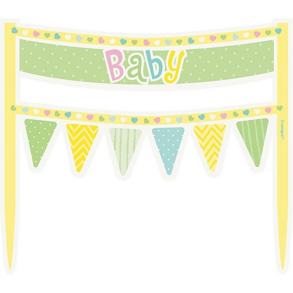 image 1 of Unique Party Banner Baby Shower Cake Topper - Yellow/Green - One Size