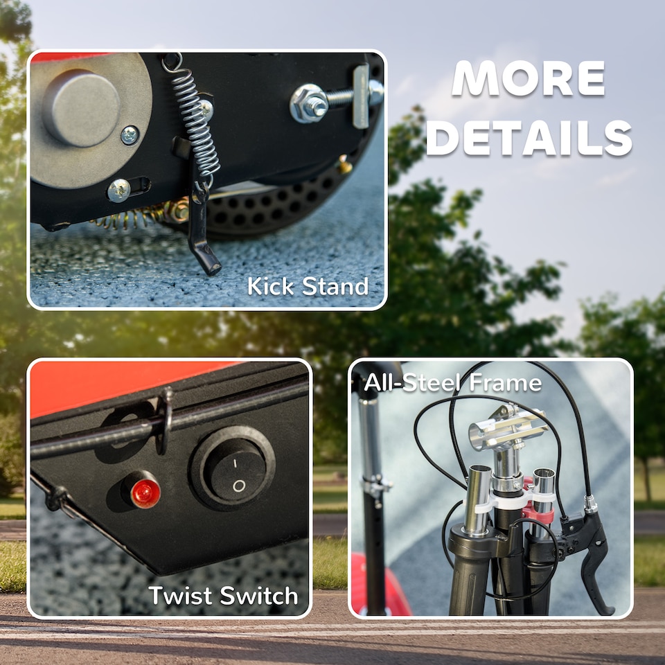 image 1 of HOMCOM Folding Ride on Powered Scooter w Warning Bell for Age 6-14 Years | Red | Black and Red