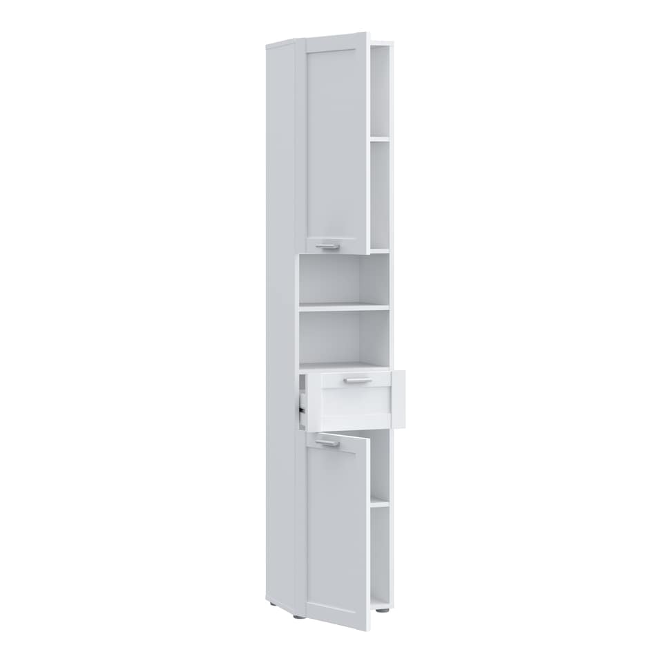 image 1 of Lokko Tall Narrow Bathroom Cabinet with 2 Doors & 1 Drawer with Silver Handles in White