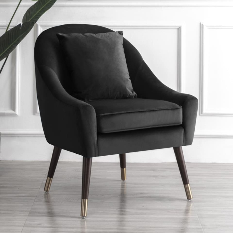 image 1 of Octavia Velvet Fabric Accent Chair - Black