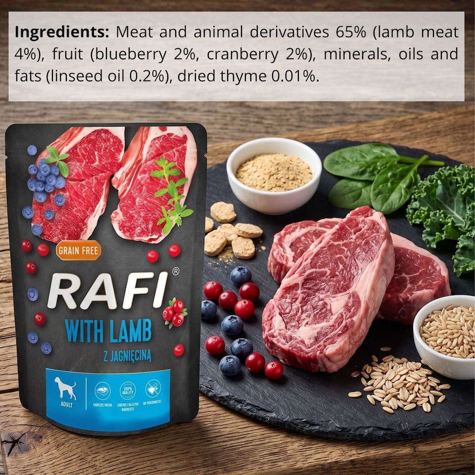 Rafi Grain-Free Wet Dog Food, Lamb, 300g Pouch - Tesco Groceries