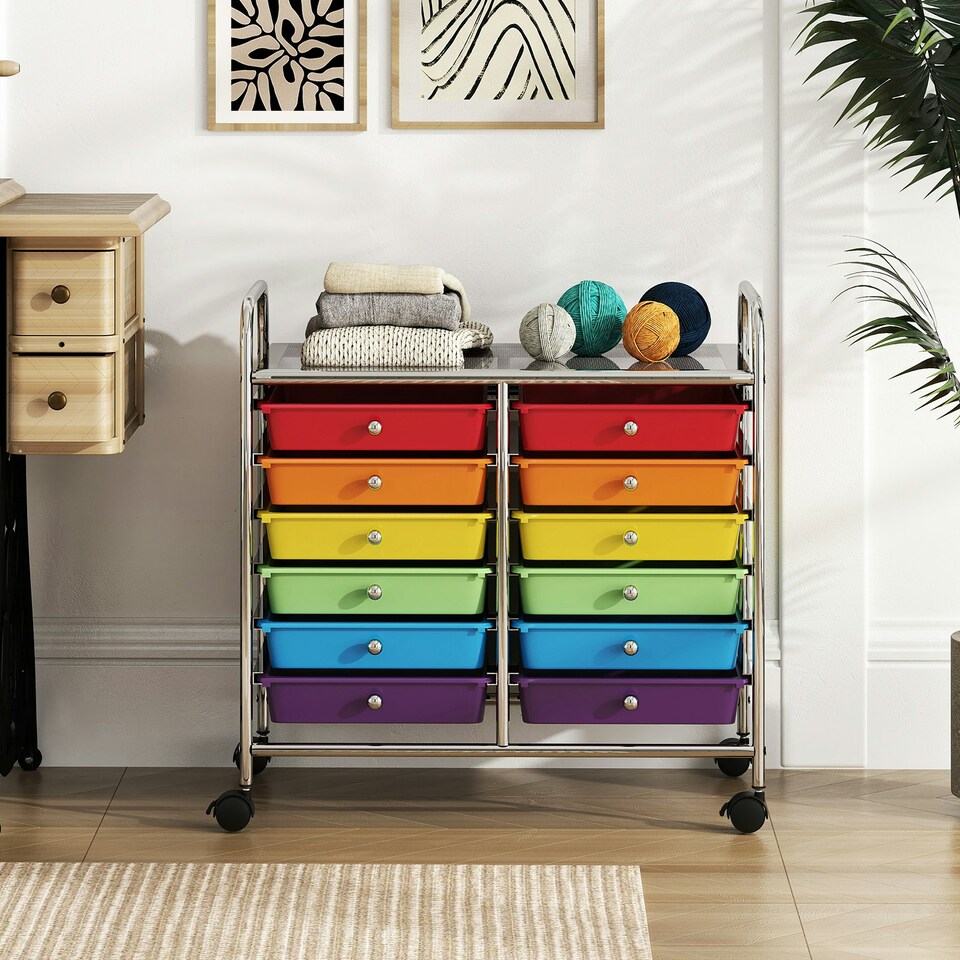 image 1 of COSTWAY 12 Drawers Utility Cart Storage Rolling Multi-color