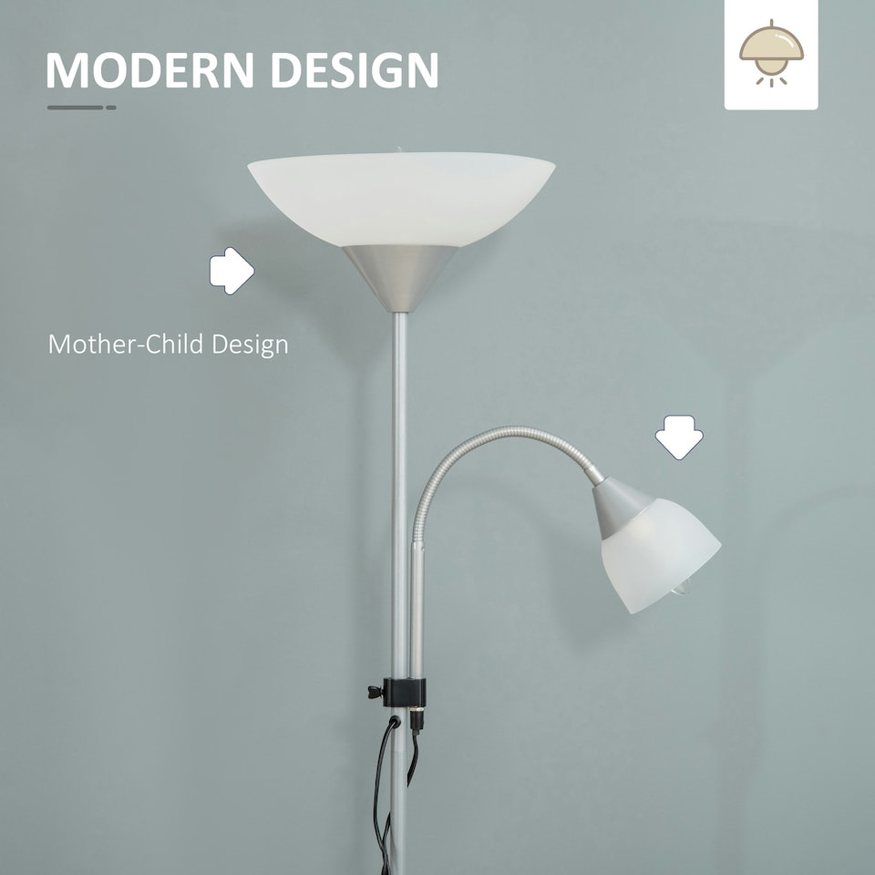 image 1 of HOMCOM Mother-Child Floor Lamp Duo Light Steel Frame w/ 2 Switches Round Base