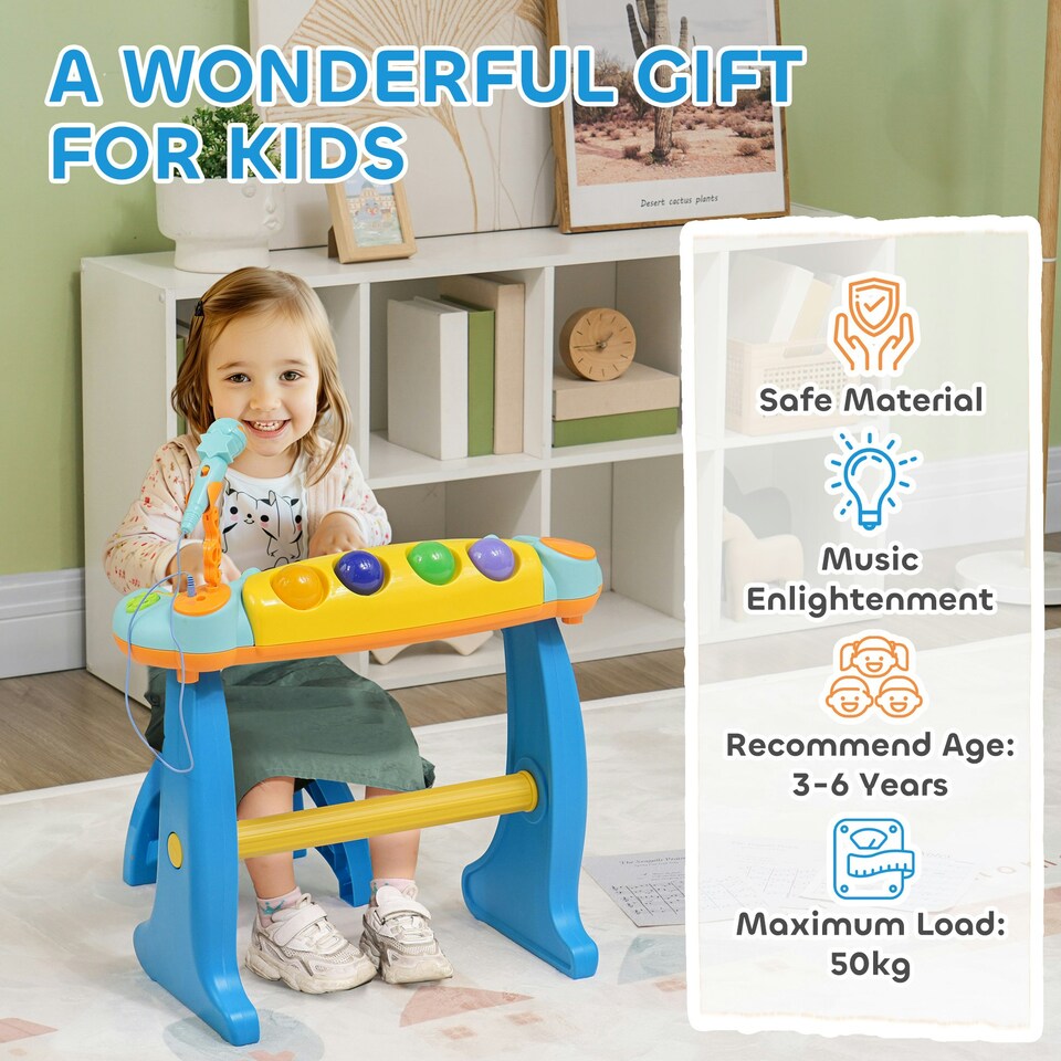 image 1 of AIYAPLAY 37-Key Kids Piano w/ Microphone, Stool, Record & Play Function
