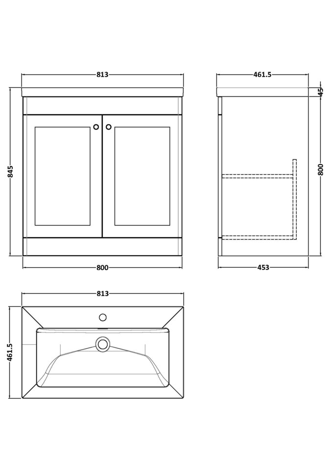 image 1 of Balterley Swynnerton Traditional 2 Door Floor Standing Vanity Unit with Fireclay Basin, Dark Grey, 800mm