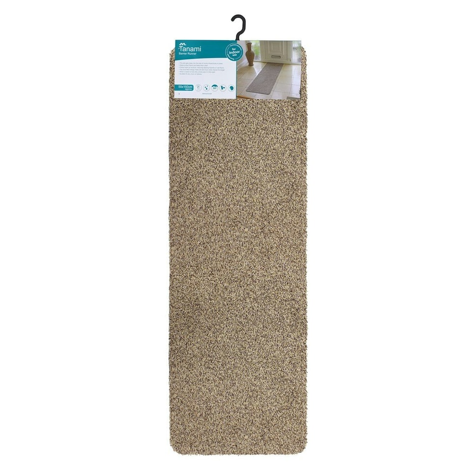 image 1 of JVL Tanami Machine Washable Doormat and Runner Set, Beige