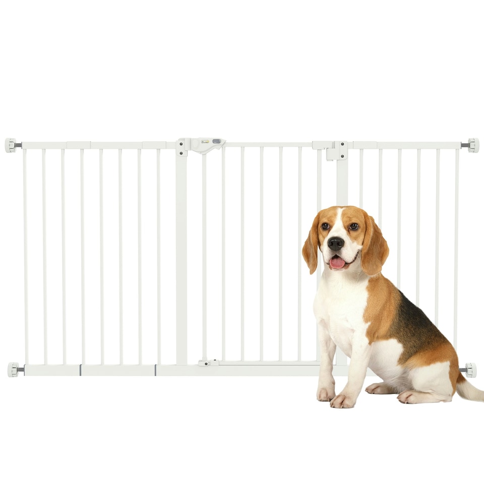 image 1 of PawHut Adjustable Safety Gate w/ 3 Extensions and Four Adjustable Screws, White