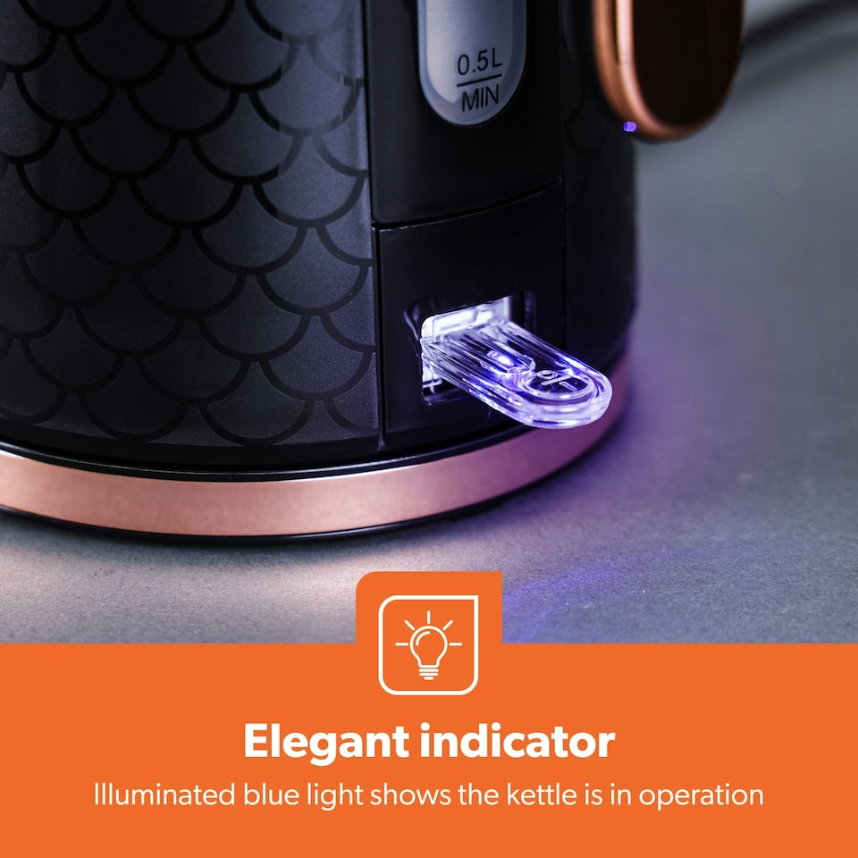 image 1 of 1.7L Illuminating Electric Kettle 3000W Rapid Boil Cordless Jug Kettle | Black, Aurora Collection