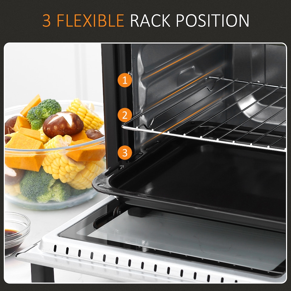 image 1 of HOMCOM Mini Oven 16L Countertop Oven w/ Adjustable Temp Timer 1400W, Silver