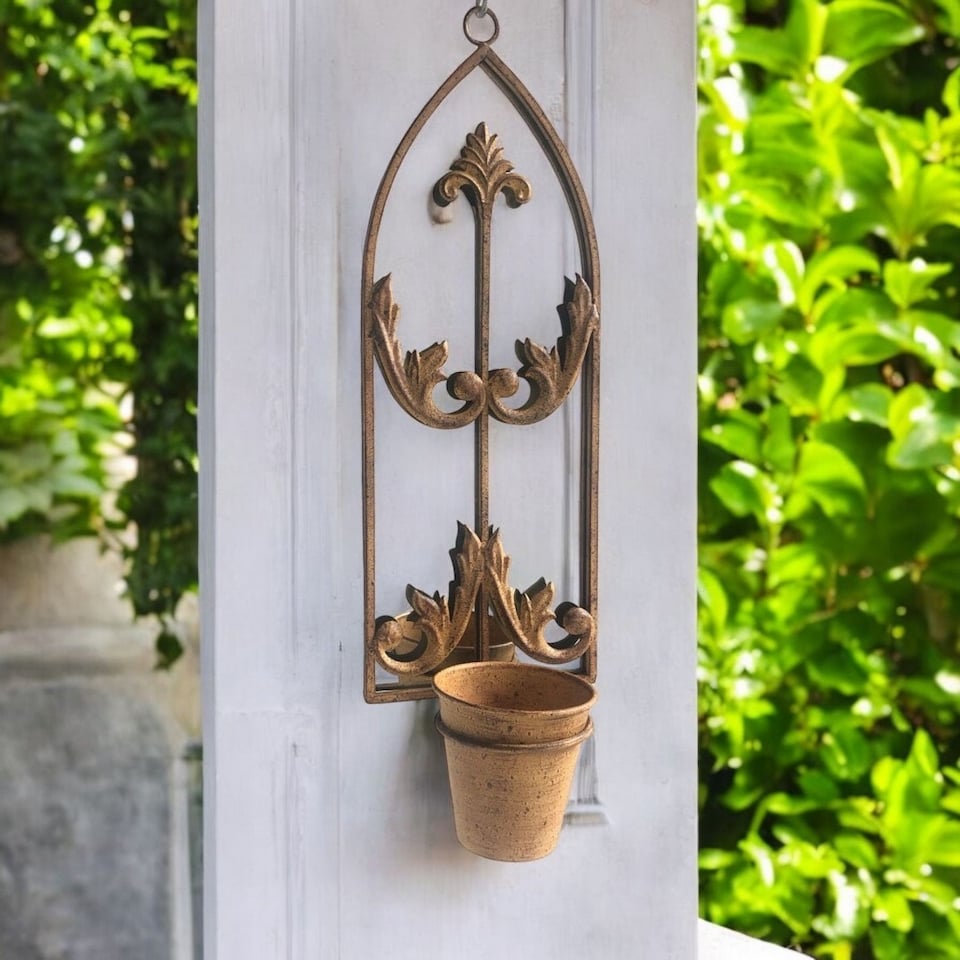image 1 of Wall Mirror with Single Planter - Metal - L15 x W20 x H60 cm - Rusty
