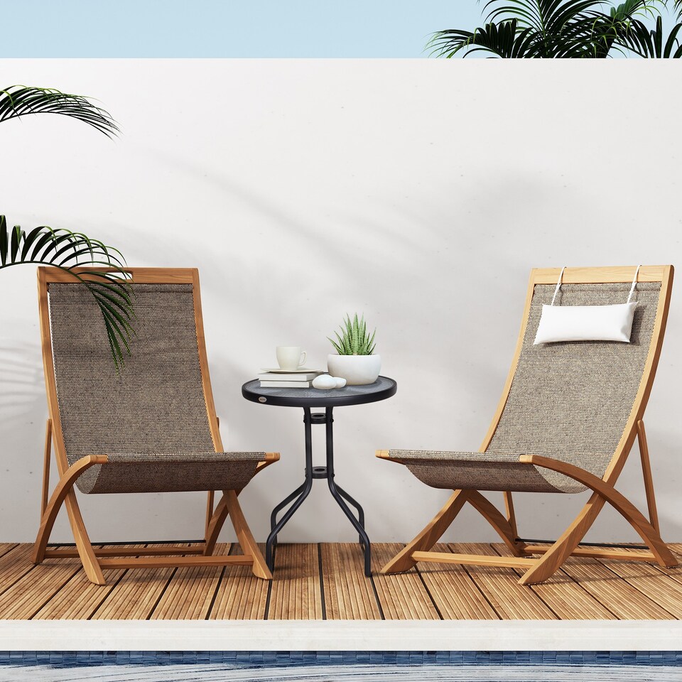 image 1 of Outsunny Outdoor Bistro Table Rounding Dining Tempered Glass Top Black φ60cm