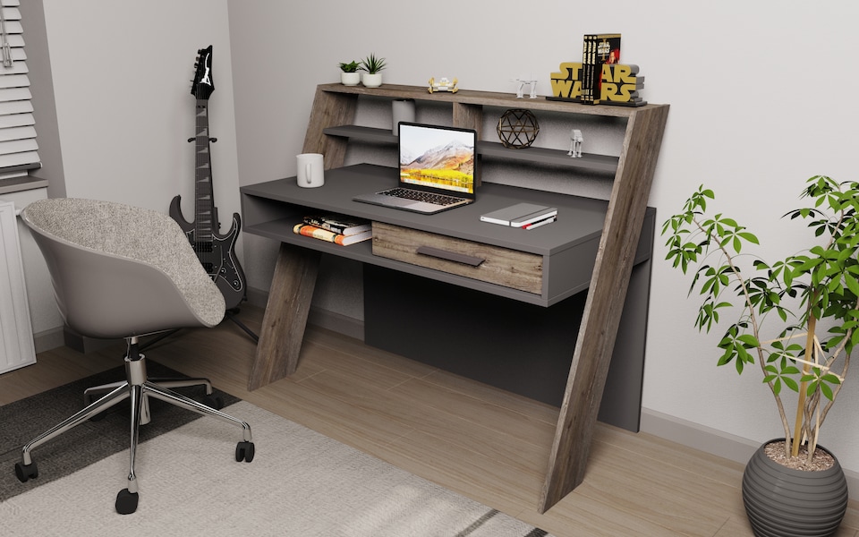 image 1 of Decorotika Soho Computer Desk with Open Shelves and Drawer - W 123 cm x H 104 cm x D 59 cm