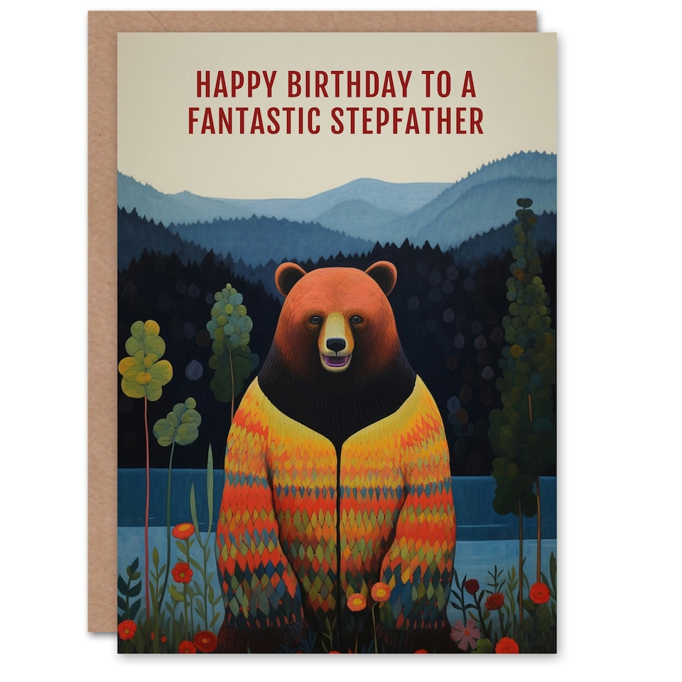 image 1 of Fantastic Stepdad Hipster Hippie Hippy Bear Birthday Card