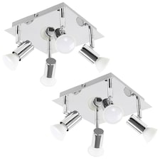 ValueLights Pair Square Chrome 4 Way GU10 Ceiling Spotlights