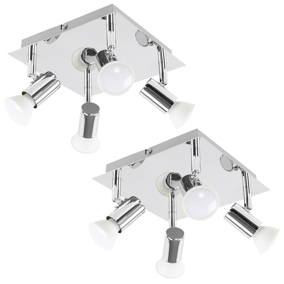 image 1 of ValueLights Pair Square Chrome 4 Way GU10 Ceiling Spotlights