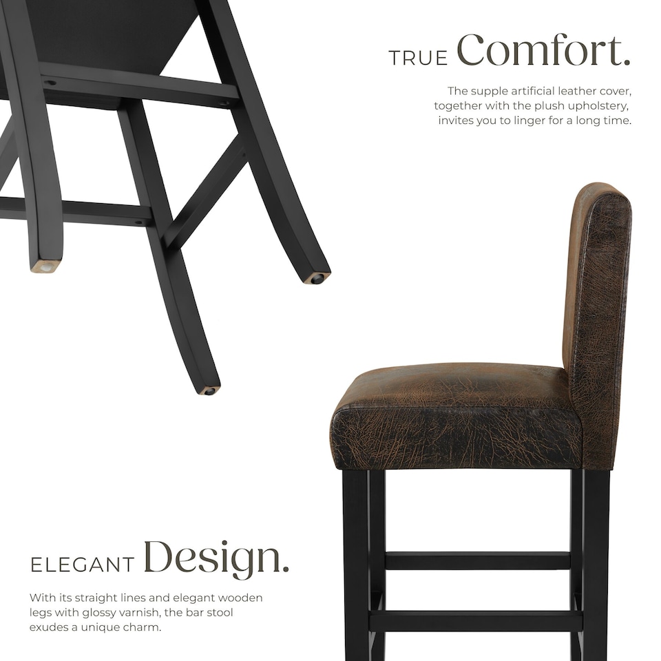 image 1 of Bar Stools with a padded backrest and faux leather cover | Brown | antique brown | 41 x 40 x 107 cm | 2