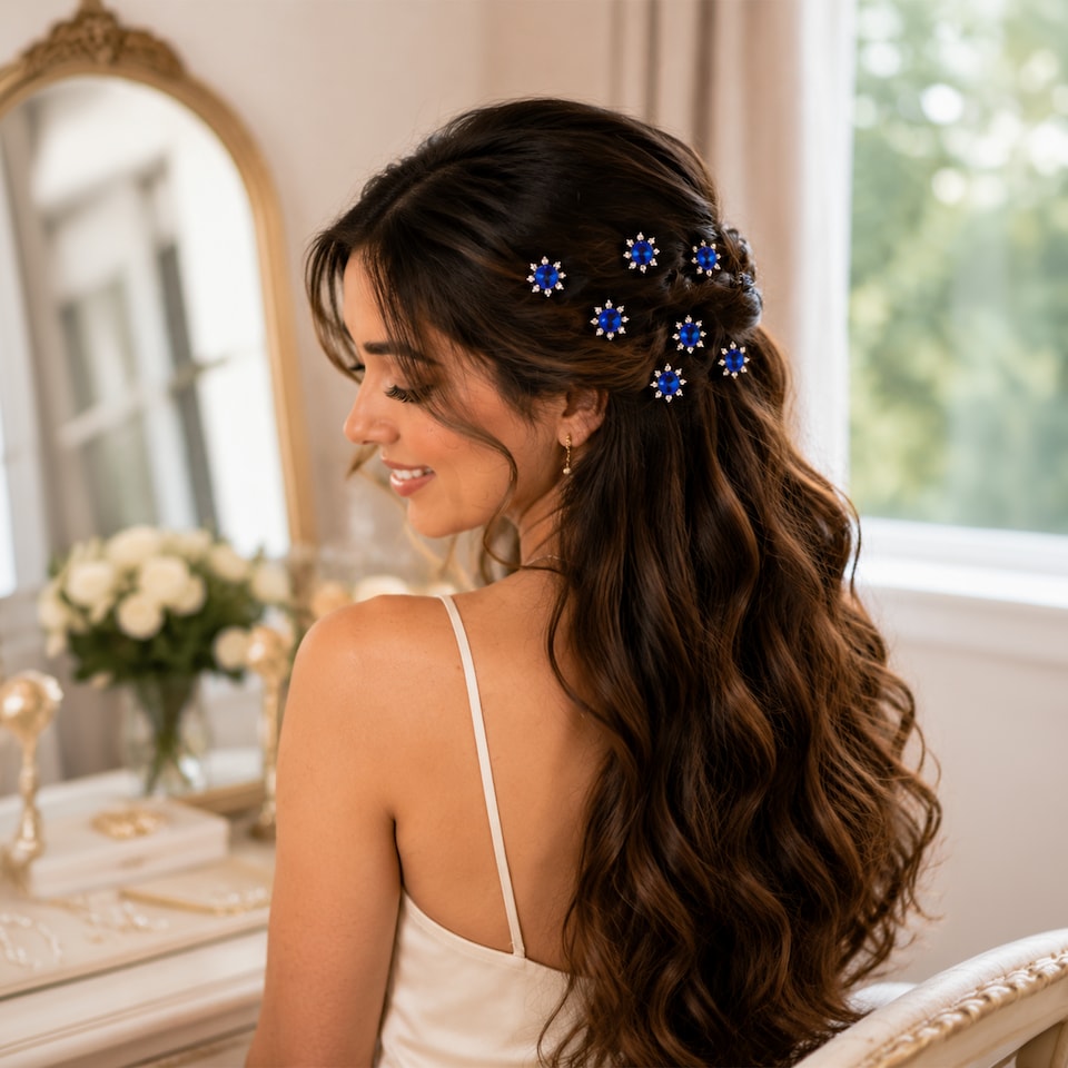 image 1 of Crystal Rose Flower Hair Pins, Clips with Rhinestone Flowers - 1pc