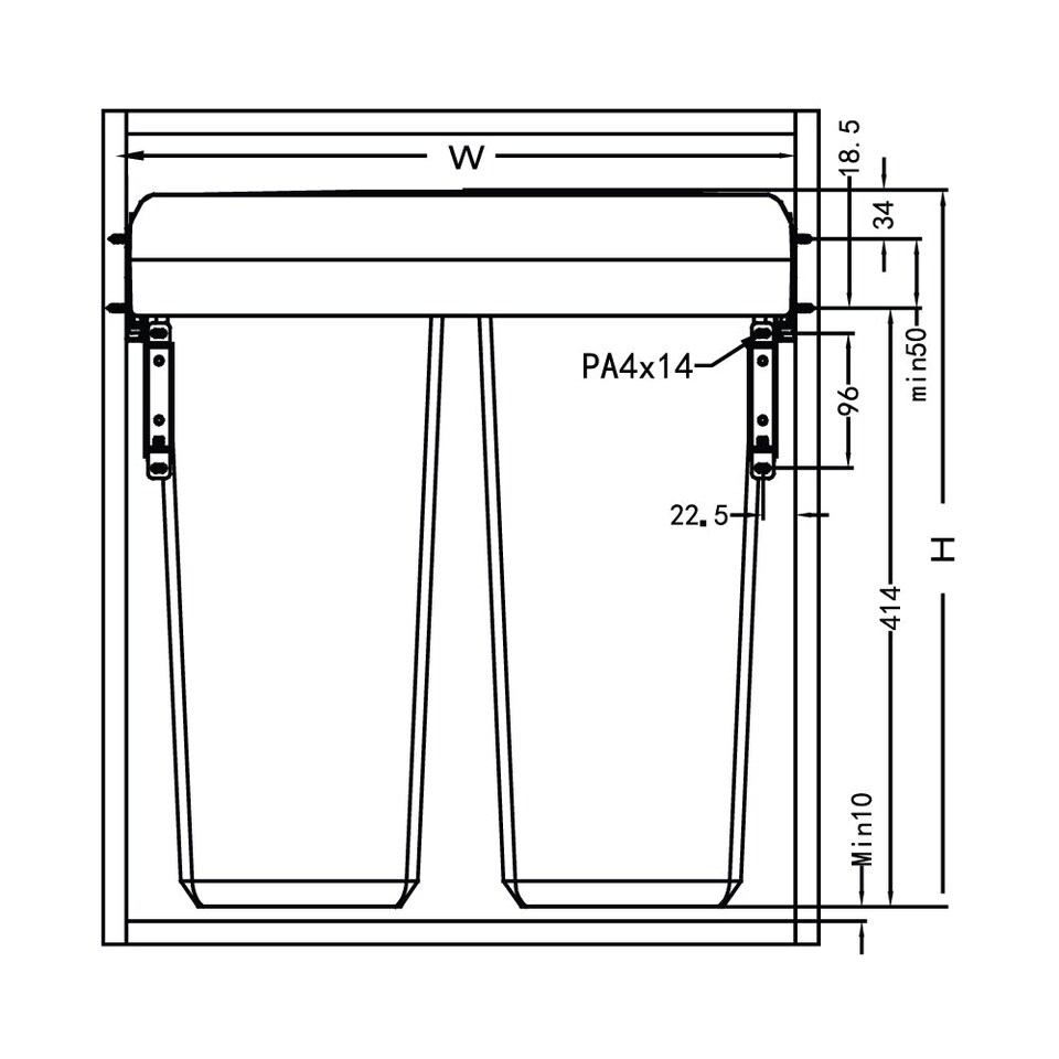 image 1 of FittingsCo, Manta X Under Counter Pull Out Waste Bin 68 L (2 x 34 L) for 500mm Cabinet, Side Mounted Soft Close
