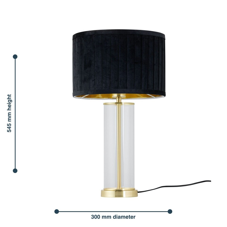 image 1 of Aura - Satin Brass Table Lamp with Black Pleated Velvet Shade Bronze | Black