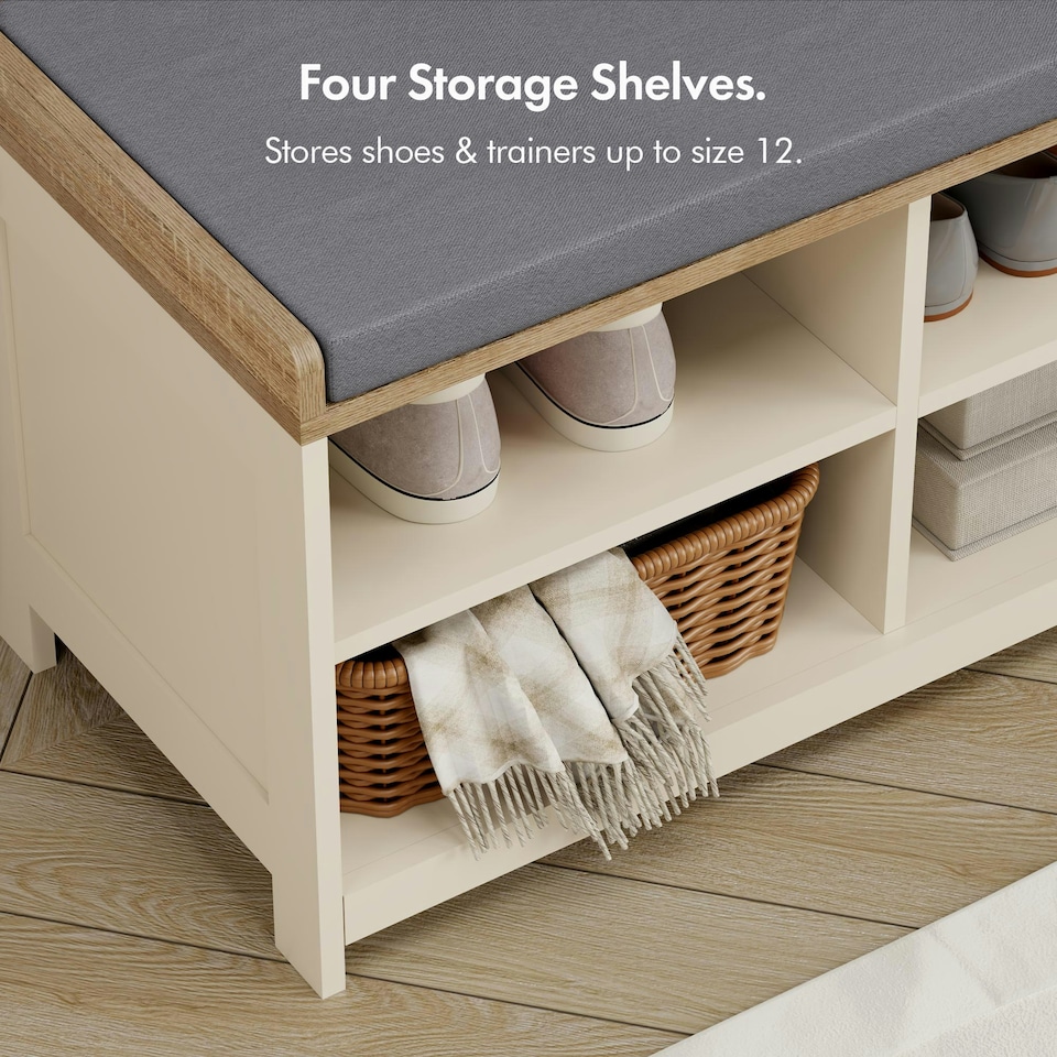 image 1 of VonHaus Hallway Shoe Storage Bench with Seat | Cream
