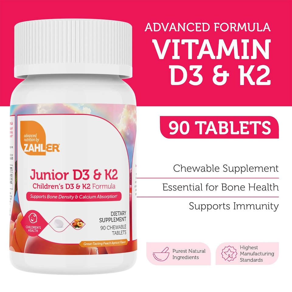 image 1 of Junior Vitamin D3 + K2 Chewable Tablets for Kids, 90c
