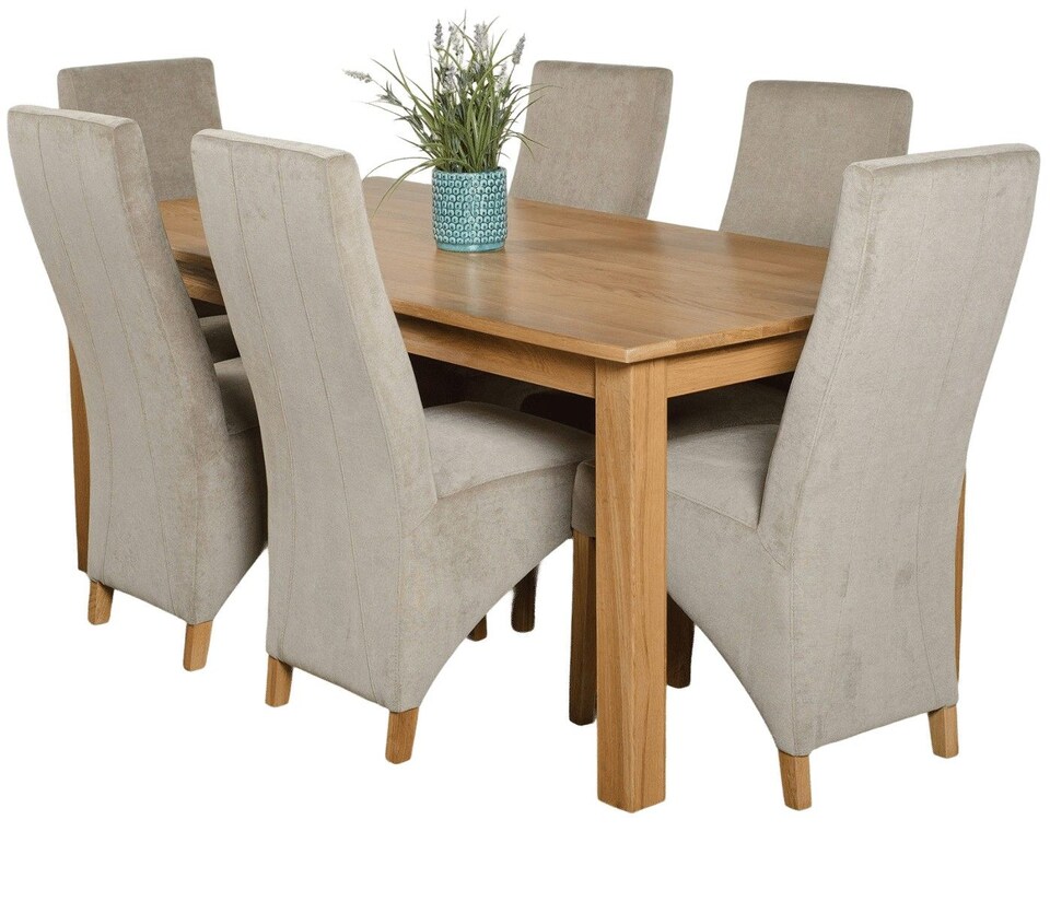 image 1 of Oslo 180 x 90 cm Large Oak Dining Table and 6 Lola Fabric Chairs | Grey | Grey