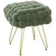 image 1 of HOMCOM Square Foot Stool, Woven Footrest Ottoman with Metal Legs, Padded Makeup Vanity Stool, Velvet Dressing Table Seat for Bedroom, Dark Green | Green | 1