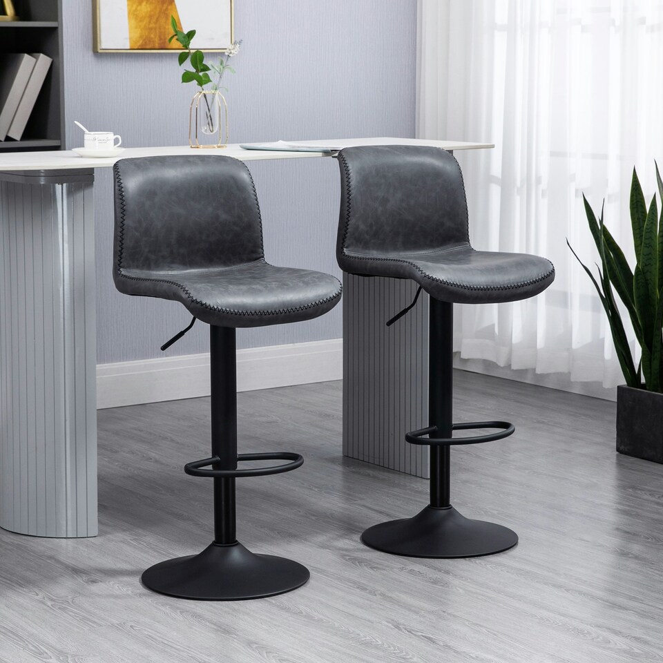 image 1 of HOMCOM Barstools Set of 2, Dining Stools with Backrest and Footrest